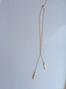 Women Lady Girl Boho Bohemian Gold color Leaf shape Simple Necklace Pendant