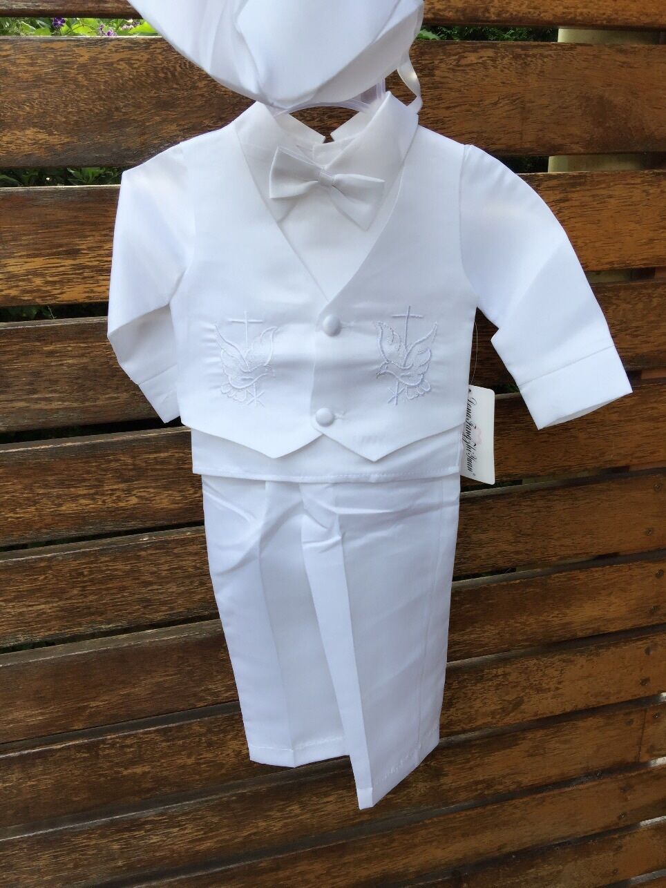 Boys baby children white Long sleeves christening shower outfits suits 4 pcs set