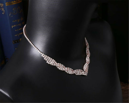 Women Prom Party Bling Crystal Rhinestone Rose Gold Color Simple Short Necklace