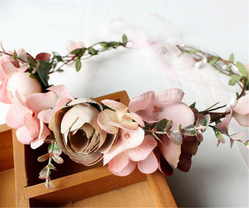 Women Girl Kids Beige Pink Flower Tiara Hair Head Headband crown Garland wreath