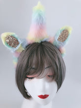 Womens Girl Fluffy Rainbow Unicorn Horn Costume Ear Party Hair band headband