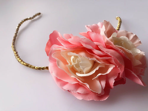 Women Girl boho pink Peony Crystal Flower Dance Hair Headband Band Hoop Garland