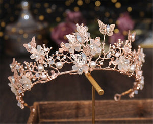 Women Champagne Gold Color Butterfly Wedding Party Hair Headband Crown Tiara