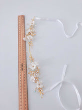Women Gold Leaf White flower Wedding Bride Party Hair band Headband Crown Tiara