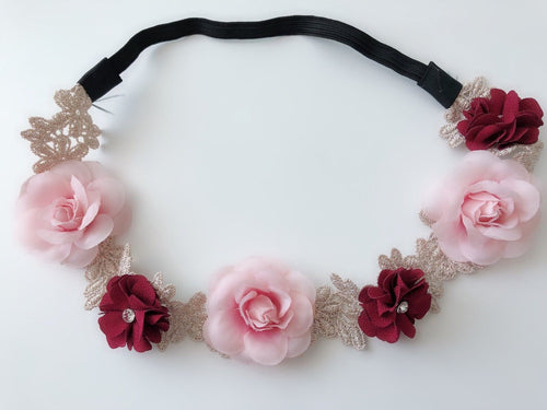 Women Girl BOHO flower Floral Crochet Rose wedding Party Elastic Hair Headband