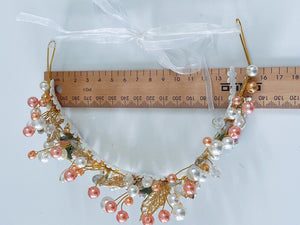 Women Beige Flower Girl gold Leaf Pearl Hair Band Headband Prom Tiara Crown