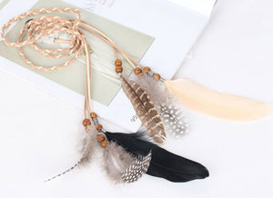 Women BOHO Syn suede Feather beads Braided Beach Hair head band Headband Prop