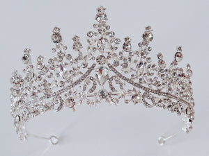 Women Lady Rhinestone Crystal Silver White Wedding Bride Party Hair Crown Tiara