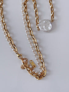 Women Chic Gold color Titanium Plated Pearl Layered Short Chain Necklace