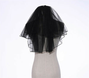 Women Black Halloween Bride Simple Wedding Short head hair tiara Veil accessory