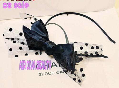 Women Girls Kids Black Lace Ribbon Bow Dance Party Dress Wedding hair headband