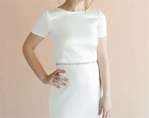 Women Wedding Bride Cream White lace Crystal Shine Slim Party Dress Sash Belt