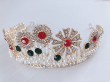 Women Gold Rhinestone Crystal Pearl Sun Party Hair Headband Crown Tiara Earrings