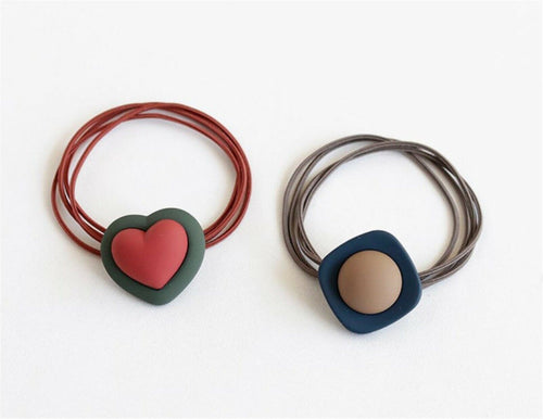 2 Women Lady Girl Heart Chic Hair Ponytail Holder Slim Elastic bands Scrunchies