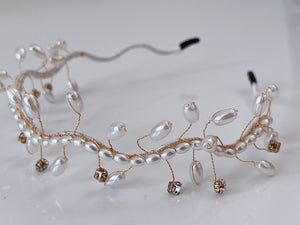 Women Bride Rice Pearl Bead Party Head Hair Band Headband Tiara Hoop Fascinator