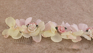 Women Wedding Pink beige Flower Bride Race Dance Hair Comb head piece headband