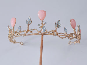 Rose Quartz and moon Crystal Tiara – Delicate Floral Crown for Weddings & Special Occasions