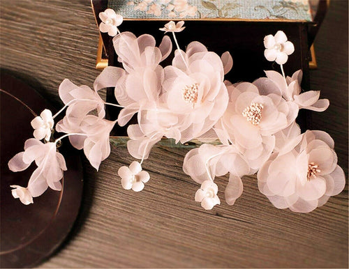 Women Flower Girl Party Peach Pink Chiffon Flower Hair Clip Fascinator Garland