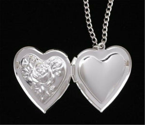 Women Girl Photo frame Locket Open Rose love Heart Pendant Necklace Chain Gift