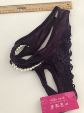 Purple Women Sexy Foreplay Open Crotch Pearl G-string Panties Thong Lingerie