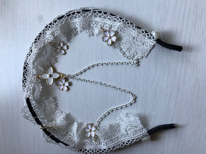 Women Girl Retro boho Party White Lace forehead chain Hair Headband Prop Hoop