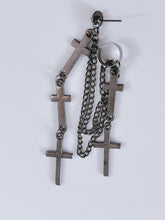 1x Men Women Tassel Cross dangle Hiphops Gothic Spike Black Earrings Side Cuff