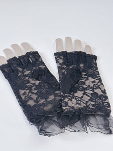 Women Teen Girl Hollywood Fancy Wedding Fingerless Short Trim Lace Black Gloves