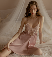 Women Satin Sexy Beige Pink Night Sleep Dress Strap Chemise Sleepwear Nighties