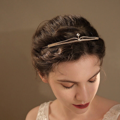 Women Wedding Crystal Gold Slim Simple Hair Band Headband Hoop Tiara Crown