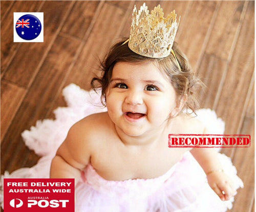 Baby Girl Kid Gold Birthday Party Crochet Tiara headband hair head band Crown