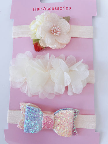 Girl Baby Creamy White Flower Birthday Party Lace Elastic Hair head Headband Set
