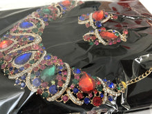 Women Colorful Rainbow Prom Crystal Gem Shiny Rhinestone Necklace Earrings Set