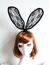 Women Black Bunny Costume Party Rabbit Big Long Ear lace Hair band Headband