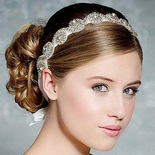 Women Lady White Wedding Bride Crystal Embroidery lace Hair head Headband Prop