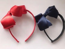 Girl Kids Children School Navy or Red Satin Ribbon Bow Hair Head headband Hoop