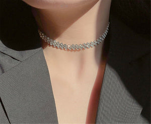 Women Party Prom Simple Slim Bling Layers White Crystal Short Choker Necklace