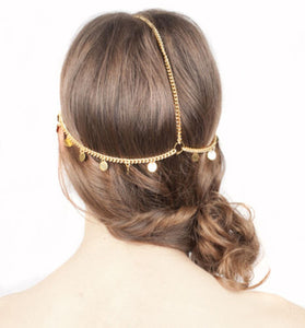 Women Gold color Sequins Metal Bohemian Hippie Hair Head Cuff Headband Chain