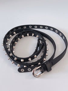 Women Slim Thin Skinny Rock Gothic Punk Metal Spike Studded Rivet Buckle Belt