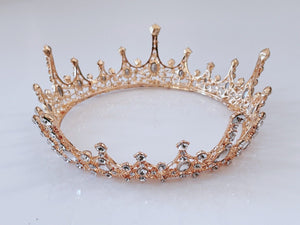 Gold Crystal Bridal Tiara – Round Proper Rhinestone Crown for Weddings & Proms