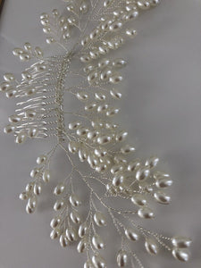 Women Prom dance headpiece Bride wedding Pearl Comb Silver hair Head accessory