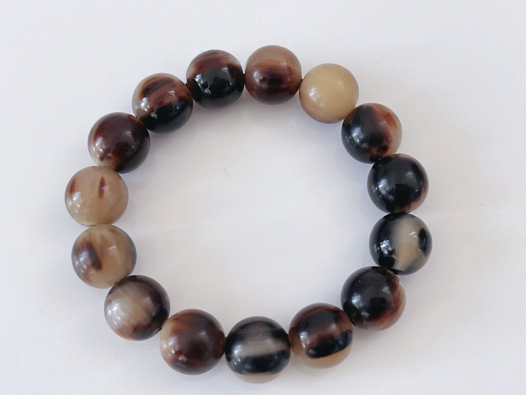 Men Women Natural Water Buffalo Cow Cattle Horn Beads Healthy Black Bracelet
