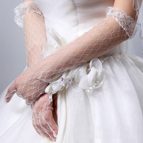 Woman White Costume Bridal Bride Wedding hen's night Prom Long Veil Net Gloves