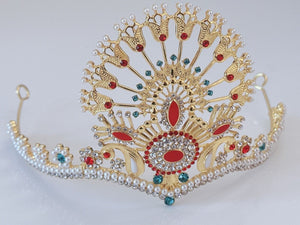 Women Peacock Egypt Greek Party Prom Hair Head Crystal Pearl Gold crown Tiara