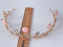 Rose Quartz and moon Crystal Tiara – Delicate Floral Crown for Weddings & Special Occasions