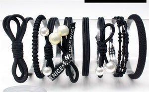 8 Women Girl Black Chic Hair Ponytail Holder Elastic bands ties Scrunchies Set