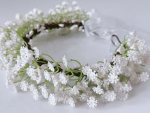 Women White little flower babys breath Hair Headband Greenery Halo Crown Garland