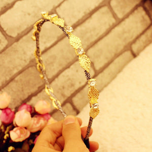 Women Lady Girls Metallic Gold Leaf Crystal Bling Hair head Headband Hoop Prop