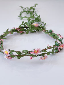 Women Greenery Daisy Leaf Pink Flower Hair Headband Crown Tiara Garland Wreath