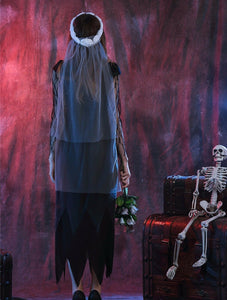 Women Fancy Halloween Vampire Black Corpse Bride Lace Long Dress Costume