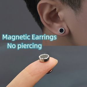 Men Lady Fake MAGNETIC Round Crystal bling NO Piercing ear Hole studs Earrings